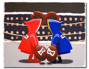 First Round: Kids boxing with oversized boxing gloves